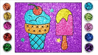 MENGGAMBAR DAN MEWARNAI ES KRIM DENGAN GLITTER UNTUK ANAK ANAK