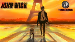 John Wick and Dog Digital Art - Sunset Eiffel Tower Timelapse