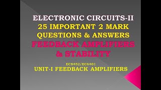 Electronic circuits II | Feedback amplifier | Two mark questions and answers