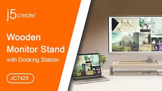 j5create®  Wood Monitor Stand with Docking Station JCT425