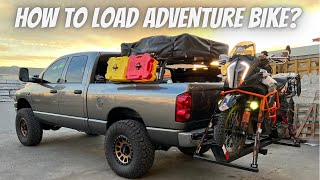 Loading a BIG Adventure Bike onto Lifted Truck | Hitch Carrier Transport KTM 1290 SAR