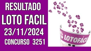 🔥 🍀 LOTO FACIL hoje - 23/11/2024 - Resultado concurso 3251