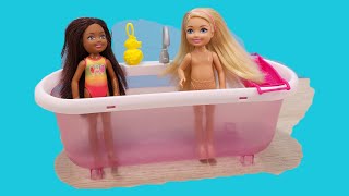 Barbie and little sister Chelsea breakfast  with Olaf and bathtime