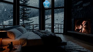 🌨️ Cold snow storm night ambience | Cozy Room with soothing fireplace | Sleep, study, relax, ASMR