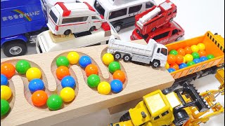 Marble run ASMR of working cars ☆ Hava rope and 12 minicars.