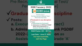 IDBI Vacancy 2022 #shorts #jobseduworld #jobs #jobsearch #reels