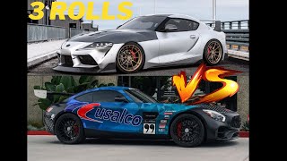 AMG GTR VS SUPRA MK5 SPICY ONE (3 ROLLS) 360 CAM VIEW #mercedes #supra #race