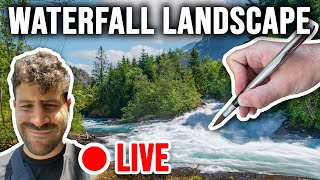 How to Paint a Waterfall Landscape in Watercolor | LIVE 🎨🔴