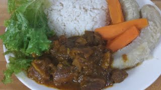 Cooking delicious food 🍲 Jamaican Authentic Curry Goat with white Rice And Green Banana!!🥘