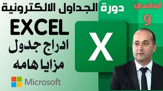 الجداول الالكترونية المستوى الاساسي - ادراج جدول مهم ( الجزء 9) Microsoft Excel for beginners Part 9