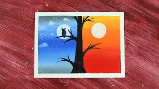 Owl Night Trees Painting Scenery - ARTz