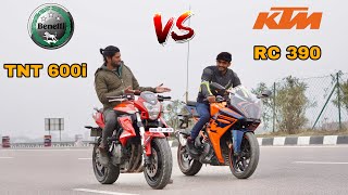 Benelli tnt 600i vs ktm rc 390 | single cylinder vs inline 4 cylinder | shocking result 😱