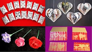 Valentine's Day craft ideas | Pillow Gift Box | Paper Rose flowers | 3D Hearts | Greeting Cards