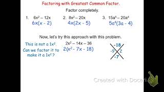 Factoring with Greatest Common Factors