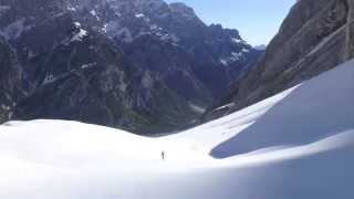 Skiing Dolomites down Mount Antelao's glaciers/ Scialpinismo sui ghiacciai dell'Antelao.