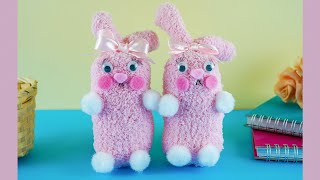 Easter bunny made of sock DIY #easter #bunny #socks #cute #diy #howto #craft #creative #rabbit