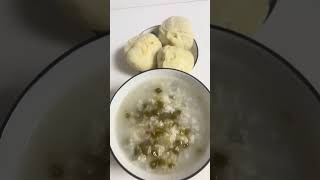 rice porridge and meat buns