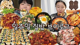 식욕폭발주의🚨 집밥 먹방 브이로그 | 김밥 10줄 싸먹기, 매운등갈비찜 미나리삼겹살 페퍼로니피자 돌솥비빔밥+차돌된찌+생선구이 루꼴라샐러드피자 라라스윗 초코바 Mukbang VLOG