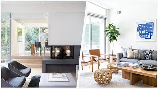 75 White Living Room With A Two-sided Fireplace Design Ideas You'll Love ☆