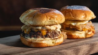 Juicy Beef Burgers with Caramelized Onions and Fried Eggs | Best Burger Recipe