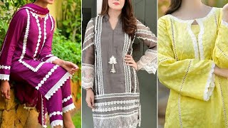 Plain Suit designing Ideas With White Laces /Summer Plain Dress Designs/White Lace Design Ideas |