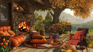 Fall Porch Ambience 🍁 Peaceful Autumn Morning And Bonfire Burning For Sleep, Relax, Rest🔥