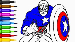 Captain America Coloring Book | Captain America With Shield Painting