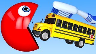 Learn Colors with PACMAN and School Bus Street Vehicle Tooth Brush for Children