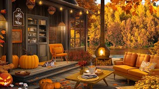 Autumn Day on Cozy Porch September by the Lake with Fall Vibes and Relaxing Fireplace Ambience