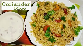 Coriander rice, with raitha combination