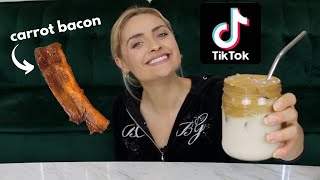 Trying TIKTOK Recipes! Whipped Coffee, Carrot Bacon, Sour Patch Grapes!