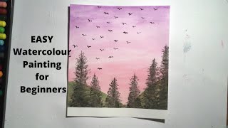 EASY WATERCOLOUR SUNSET PAINTING: Let Your Dreams Take Flight: Birds Fly Over the Trees: BEGINNERS