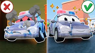 POLICE ROBOT has an ACCIDENT during car chase! | Emergency Vehicles for kids | Car Repair