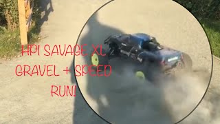 Hpi savage xl modified + lrp 32 gravel drifts and flat out speed run - 3 speed!!