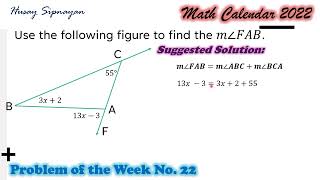 Solution to Problem of the Week No. 22 | Geometry | Exterior Angle Theorem | Math Calendar 2022