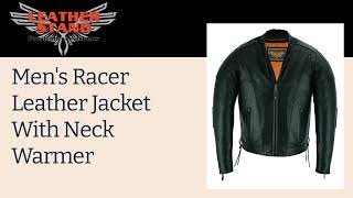 Men's Racer Leather Motorcycle Jacket With Neck Warmer