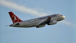 Turkish Airlines Airbus A319 Taking Off from Leipzig/Halle Airport (Germany)