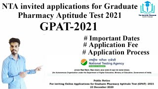 NTA invited applications for Graduate Pharmacy Aptitude Test GPAT-2021 | GPAT | M Pharma | NTA