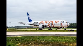 All Nippon Airways - Boeing 777-381ER JA789J (Star Wars BB8 Livery) taking off at Dulles Airport