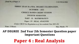 AP 2nd year Degree CBCS 4th Smester Maths Question Paper | Paper 4 - Real Analysis