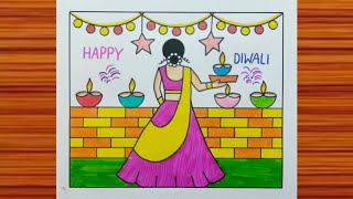 Diwali Scenery Drawing  / Diwali Drawing / Happy Diwali Drawing / How to Draw Diwali / Best Diwali