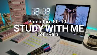 2-Hour Study With Me | Lofi + Rain 🌧 Pomodoro 50/10, alarm, real time