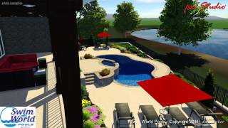 Freeform Vinyl Pool with Fiberglass spillover spa by Swim World Pools