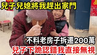 【人世間】兒子兒媳將我趕出家門，流落街頭女兒讓我接回家，不料老房子拆遷200萬，兒子兒媳當場下跪認錯！我：一分不給！