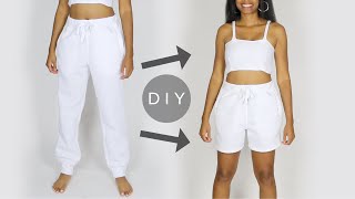 DIY Sweat Shorts & Crop Top Matching Set From Old Sweatpants (Easy Sewing!)