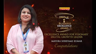 Mayura Shreyams Kumar Honored with Unique Times Business Excellence Award