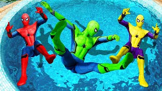 GTA 5 Rainbow Spiderman Epic Pool Water Ragdolls Jumps Fails(Funny Moments)