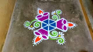 Margazhi madham vilakku colour kolam designs|5 dots chukkala muggulu|pongal color rangoli kolam 2024