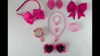 VIDEO KIT 08 INFANTIL COM 7 PEÇAS, COLAR, PULSEIRA, ANEL, LAÇO, ÓCULOS, TIARA ROSA PINK MENINA GIRL