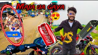 Coca Cola can vs  exhaust sound test 😍 || Maja a Gaya girls reaction dekh ke 😍❤️ #uk07rider #rider